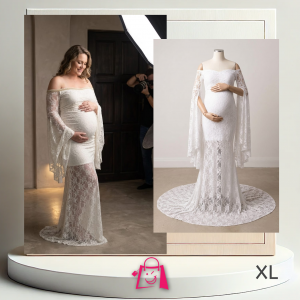 Vestido Elegante de Maternidad de Encaje Blanco para Sesión de Fotos (Talla XL)