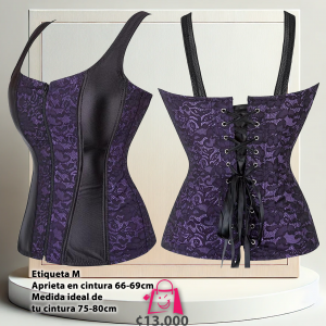 Corsé Morado y Negro con Patrón de Encaje