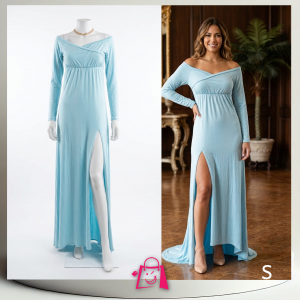 Vestido Elegante Celeste con Abertura (Talla S) Vestido Largo