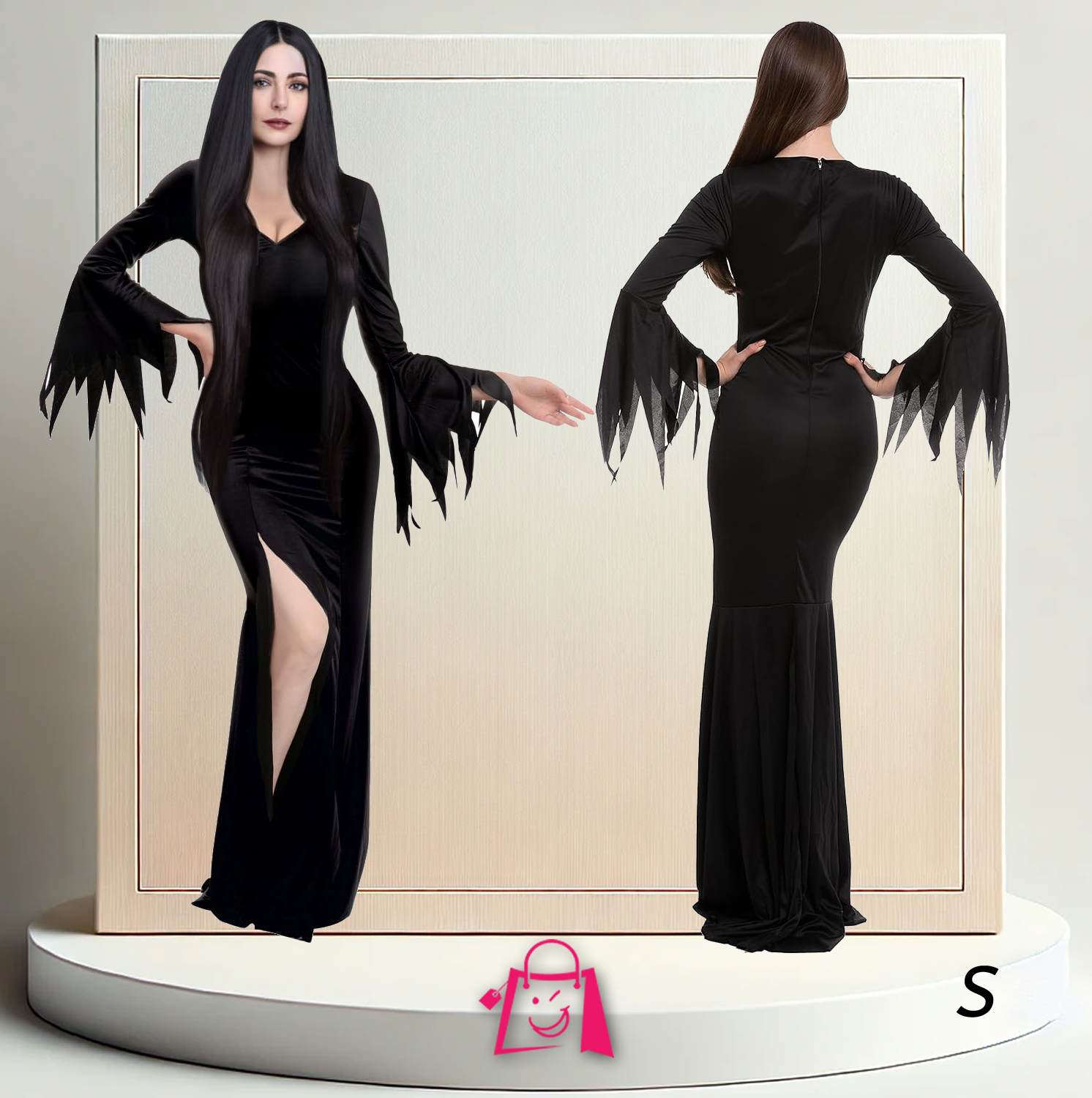 Vestido de Morticia Addams para Mujer (Talla S)