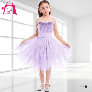 Vestido de Fiesta Lila con Tul y Plumas para Niña (Talla 4-6)