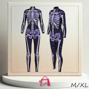 Enterizo de Esqueleto Morado y Negro (Talla M/XL) Enterizo de Esqueleto de Licra Ajustable