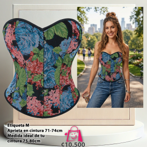 Corsé de Tapicería Floral Azul y Rosa