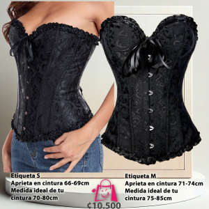 Corsé Negro de Brocado con Volantes y Lazo