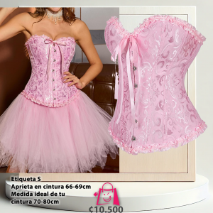 Corsé Rosa Pastel de Brocado con Volantes