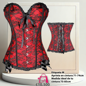 Corsé Rojo con Recubrimiento de Encaje Negro
