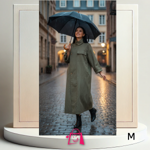 Gabardina Impermeable Larga Verde Olivo (Talla M) Capa Impermeable Larga con Botones Abrigo de Lluvia