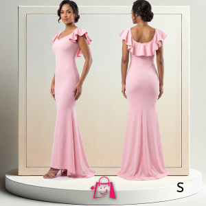 Vestido Elegante de Noche Rosado Pastel Corte Sirena (Talla S) Vestido Largo de Fiesta Rosado