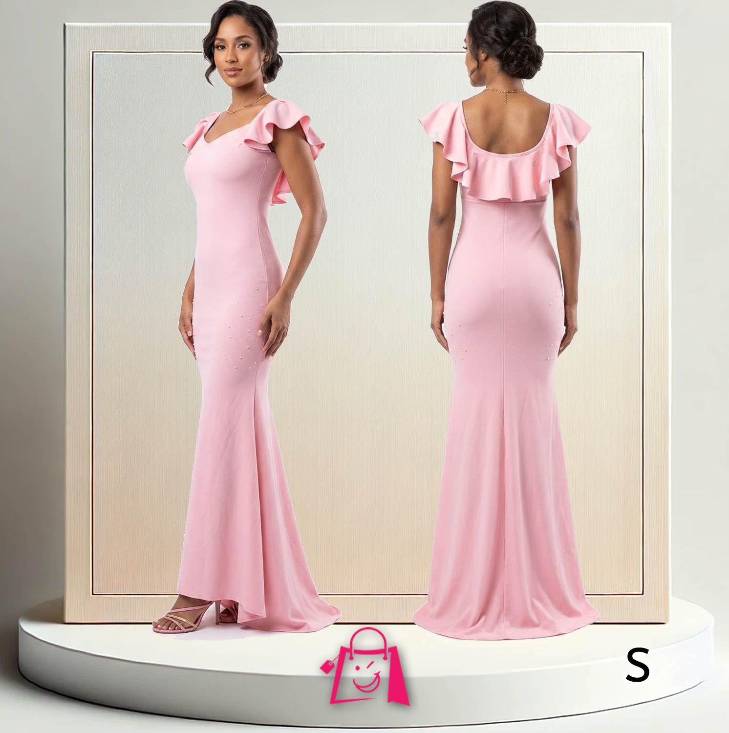 Vestido Elegante de Noche Rosado Pastel Corte Sirena (Talla S) Vestido Largo de Fiesta Rosado