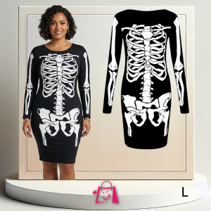 Vestido Corto de Esqueleto para Mujer (Talla L) Vestido de Esqueleto Ajustable Disfraz de Catrina