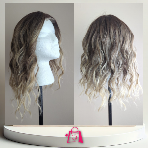 Peluca Ondulada Ombré Castaño a Rubio con Base de Malla - Lace Front