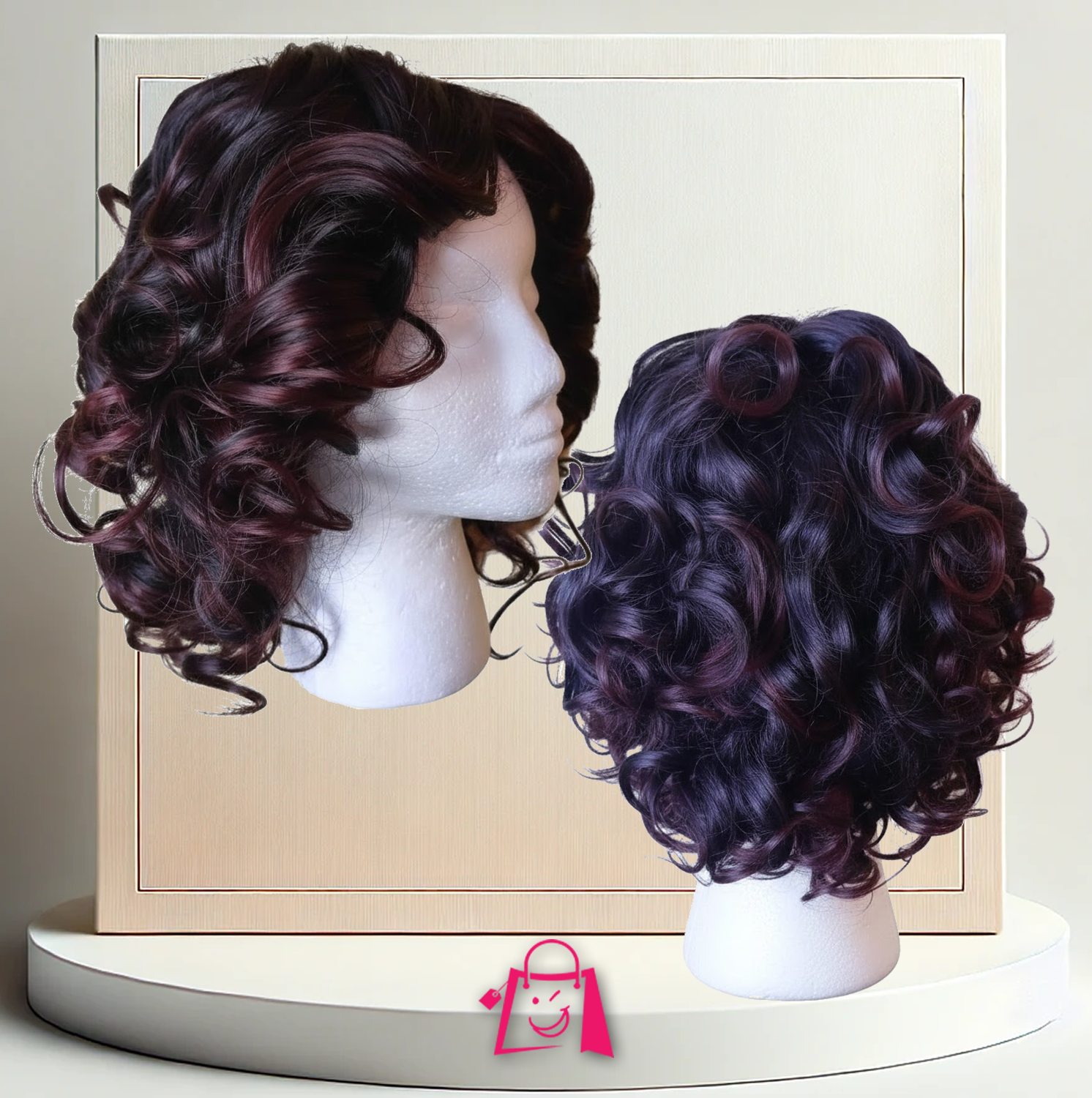 Peluca Premium Ondulada con Rizos Grandes y Reflejos Púrpura