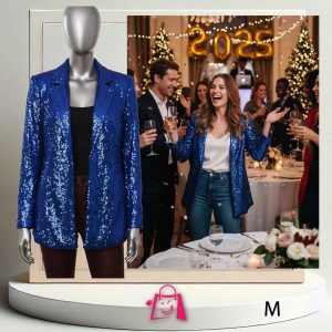 Blazer de Lentejuelas Azul • Talla M • Elegancia con Brillancia