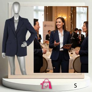 Blazer Azul con Líneas Verticales • Talla S • Versátil y Profesional