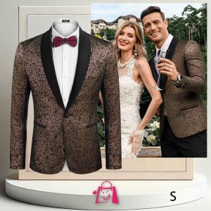 Blazer Chaqueta de Esmoquin Vintage • Negro y Crema • Un Botón • Tejido Jacquard • Talla S