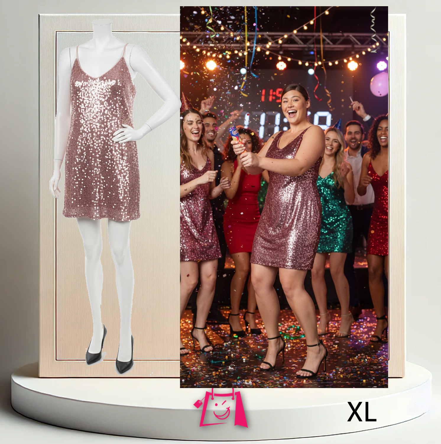 Vestido Lentejuelas Palo Rosa XL: Perfecto para Fiestas y Eventos Especiales