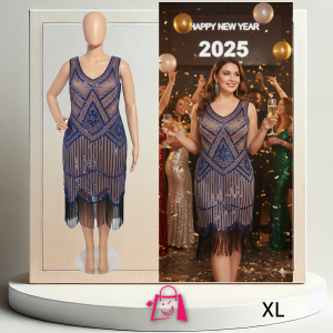 Vestido Azul XL con Lentejuelas: Elegancia para Fiestas y Eventos (Talla XL)