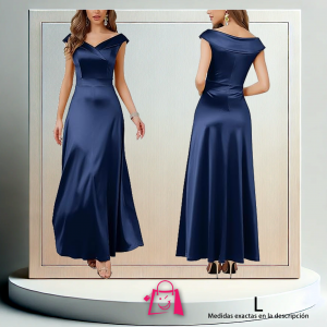 Vestido Vintage Largo de Satín Azul Rey