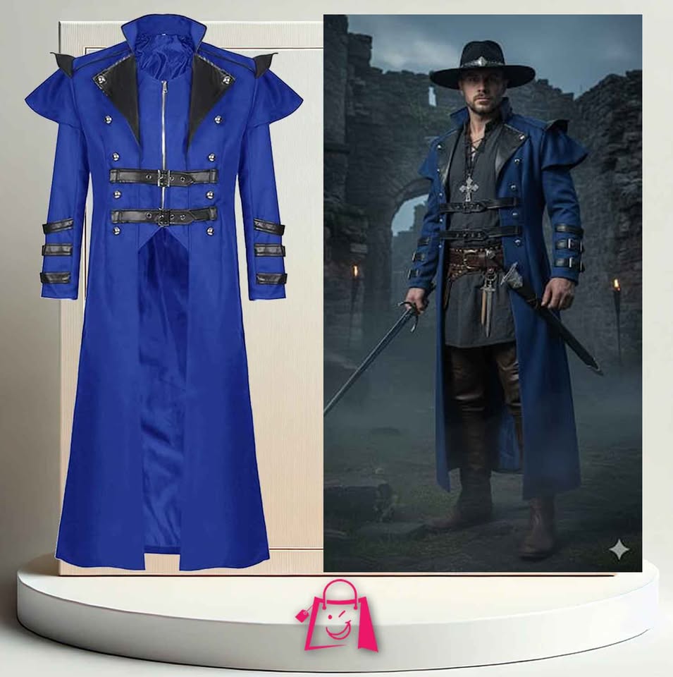 Gabardina Larga Gótica • Azul • Talla S (grande) • Estilo Victoriano-Punk