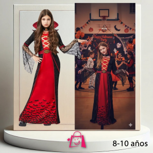 Disfraz de Vampira Real • Talla 8-10 años • Estilo Victoriano-Gótico • Juego de Lujo