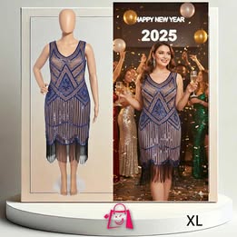 Vestido Azul XL con Lentejuelas: Elegancia para Fiestas y Eventos (Talla XL)