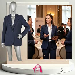 Blazer Azul Con Líneas Verticales • Talla S • Versátil Y Profesional