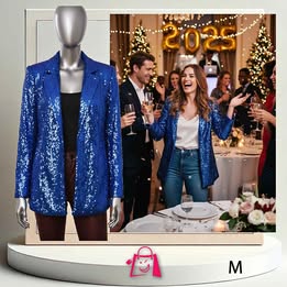 Blazer De Lentejuelas Azul • Talla M • Elegancia Con Brillancia