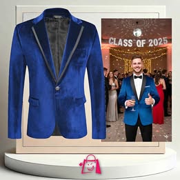 Blazer De Terciopelo Azul Profundo • Un Botón • Cuello En Pico • Estilo Esmoquin Elegante • Talla L