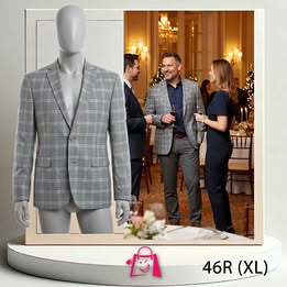 Blazer Gris A Cuadros • Talla 46R (Xl) • Estilo Elegante Y Versátil