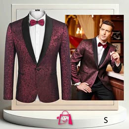 Blazer Vintage Rojo • Un Botón • Jacquard • Talla S • Esmoquin Elegante