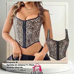Bralet, Corsé Animal Print, Ganchillo Al Frente Y Lazo De Ajuste En La Espalda, Talla M