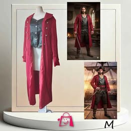 Chaqueta Larga Roja Con Chaleco De Cuero Sintético • Talla M • Estilo Pirata/Medieval