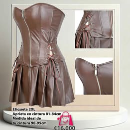 Conjunto Espectacular: Corsé Café De Cuerina Con Mini Falda (¡Atención Garantizada!).