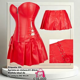 Conjunto Espectacular: Corsé Rojo De Cuerina Con Mini Falda (¡Sé El Centro De Atención!).