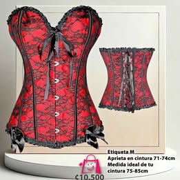 Corsé Gótico De Encaje Rojo Y Negro (Etiqueta M) Corsé Moldeador Ajustable De Vestir Sexy Bustier