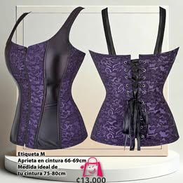 Corsé Morado Y Negro: Tirantes, Cremallera Lateral Y Lazo Trasero.