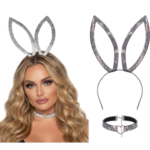 Set Diadema Orejas de Conejo Playboy & Gargantilla de Piedritas Tornasol