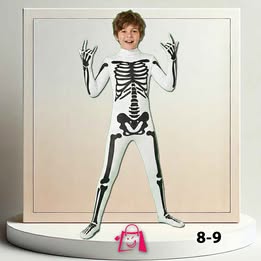 Disfraz De Esqueleto Blanco Para Niño (Talla 8-9) Disfraz Esqueleto Blanco Niño Licra Jumpsuit Esque