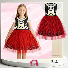 Disfraz Vestido De Pirata Para Niña (Talla 3-4) Vestido Pirata Niña Disfraz Piratilla Niña Halloween