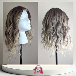Peluca Ondulada Ombré Castaño A Rubio Con Base De Malla - Lace Front