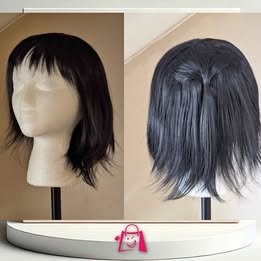 Peluca Sintética Negra Estilo Oriental Con Semirecogido Peluca Negra Corta Estilo Chino Anime Cospla