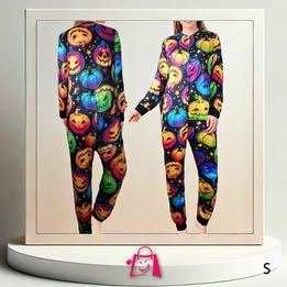 Pijama De Calabazas Neón Para Adulto (Talla S)