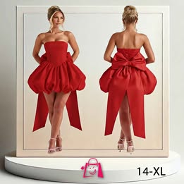 Vestido Corto De Satén Talla 14 (Xl): Burbuja Sin Tirantes Y Lazo 2025.