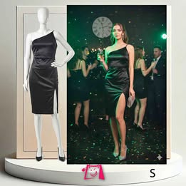 Vestido Satén Negro Talla S: Elegancia De Un Hombro Y Abertura Seductora.