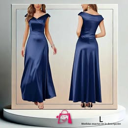 Vestido Vintage Largo De Satín Azul Rey Talla L