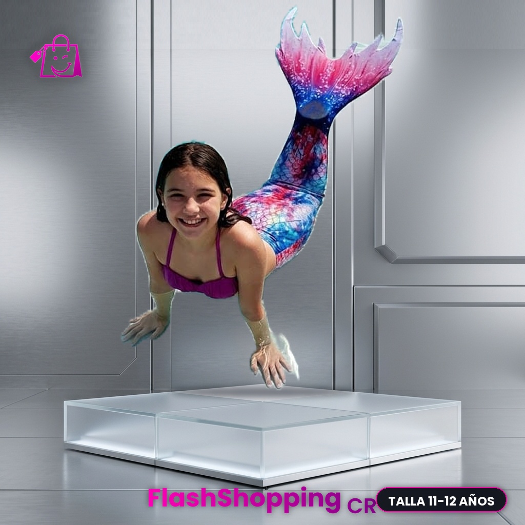 Disfraz de Sirena Mágica Marina con Cola Funcional y Top (11-12 Años)