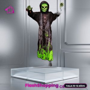 Traje Completo de Muerte Esqueleto Fosforescente Glow in the Dark (Talla 10-12)