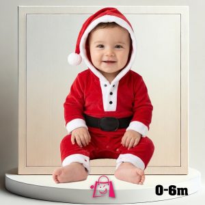 Traje Mameluco Santa Claus Bebé 0-6 Meses Disfraz Papá Noel Infantil Terciopelo con Gorro Navidad Fotos Navideñas