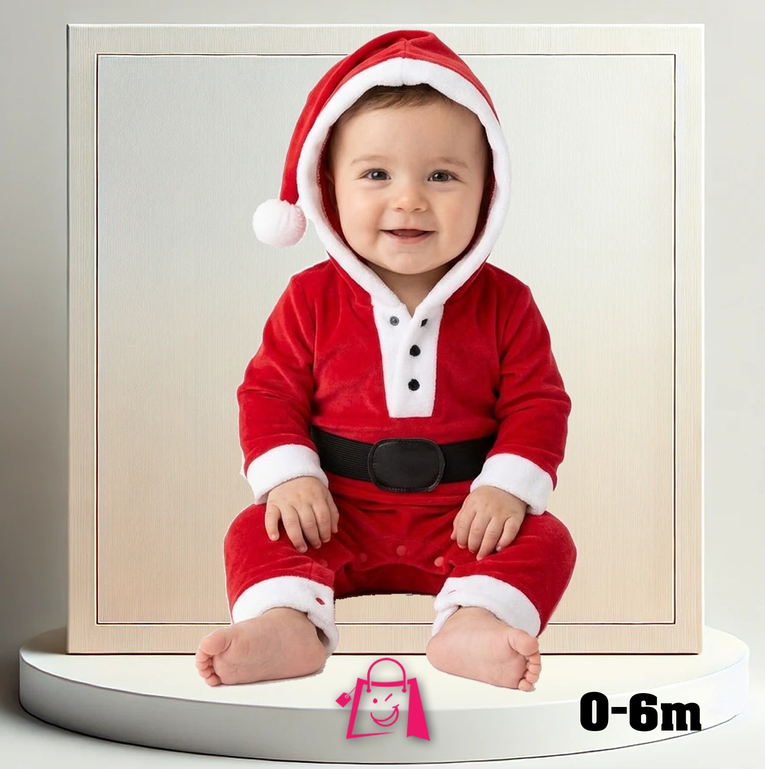 Traje Mameluco Santa Claus Bebé 0-6 Meses Disfraz Papá Noel Infantil Terciopelo con Gorro Navidad Fotos Navideñas