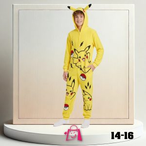 Pijama Enteriza Mameluco Pikachu Pokémon Adolescentes 14-16 Kigurumi Amarillo con Capucha Disfraz Pijamada Halloween